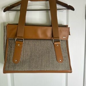 Epic Brown and Tan Tweed leather And Canvas Strapped Bag